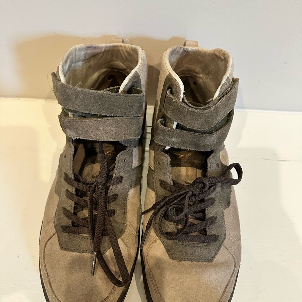 Creative Recreation Taupe and Red Suede High-Top Sneakers